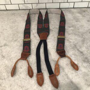 Cole Haan Suspenders Mens One Size Green Paisley Y-Back Leather Button Braces